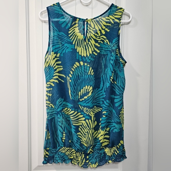 Lane Bryant Tropical Teal and Yellow Sleeveless Sheer Top Plus Size 14/16 - Picture 2 of 6